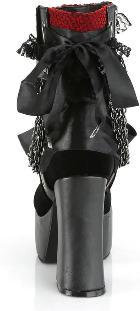 Parisuit Womens Lace Platform Boots Goth Chunky High Heels Ankle Combat Boots Punk Victorian Style Booties with Chain