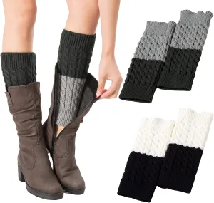 PHOGARY 2 Pairs Winter Warm Boot Cuffs for Women, Crochet Knitted Boot Socks for Gilrs Short Leg Warmers Boot Topper Socks Leg Cuffs Boot Warmers Gift (2 Color Stitching)