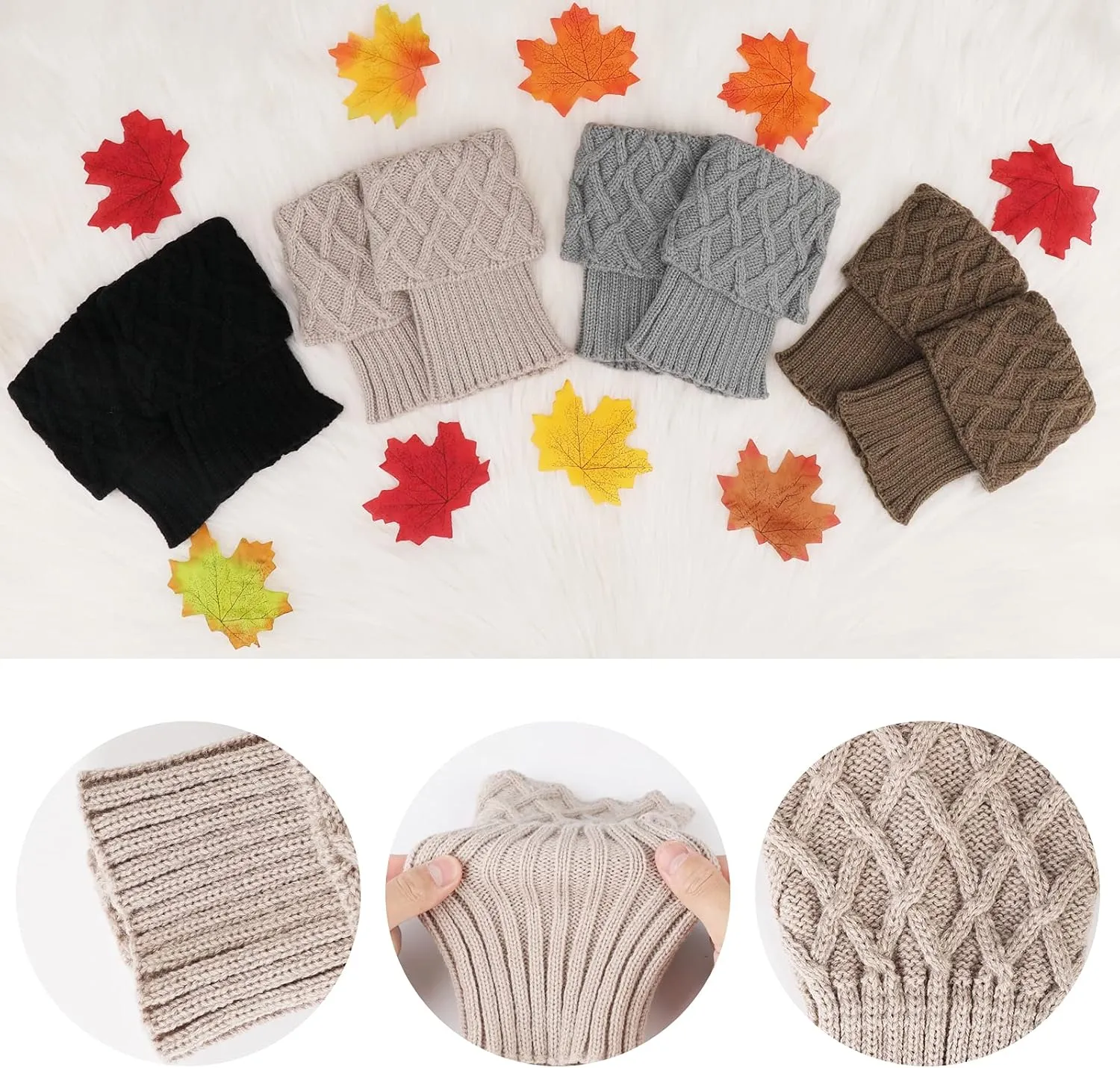 PHOGARY 4 Pairs Winter Warm Boot Cuffs for Women, Crochet Knitted Boot Socks Short Leg Warmers Boot Topper Socks Leg Cuffs