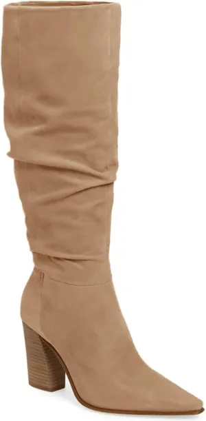 PiePieBuy Womens Faux Suede Knee High Boots Pointed Toe High Chunky Heel Side Zipper Party Dress Booties