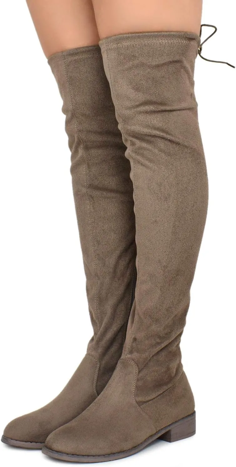 Premier Standard - Women's Fashion Comfy Vegan Suede Block Heel Side Zipper Back Lace Thigh High Over The Knee Boots
