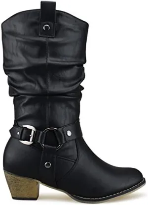 Premier Standard Women's Western Cowboy Pointed Toe Knee High Pull On Tabs Boots,Black Pu,10