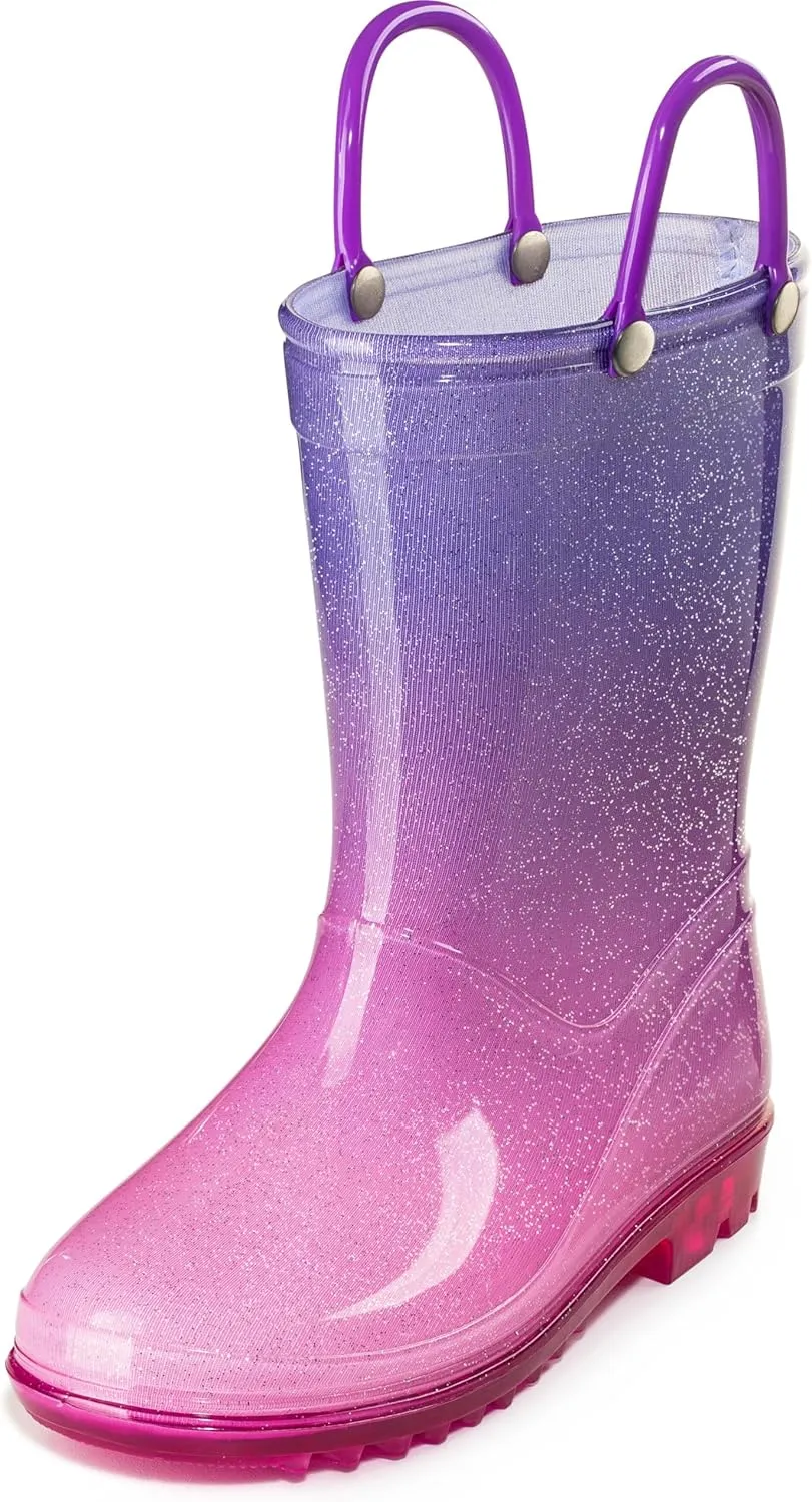 Puddle Play Kids' PVC Glitter Rain Boots with Easy-On Handles – Sparkly, Lightweight, for Girls & Boys – Toddler & Little Kid Sizes