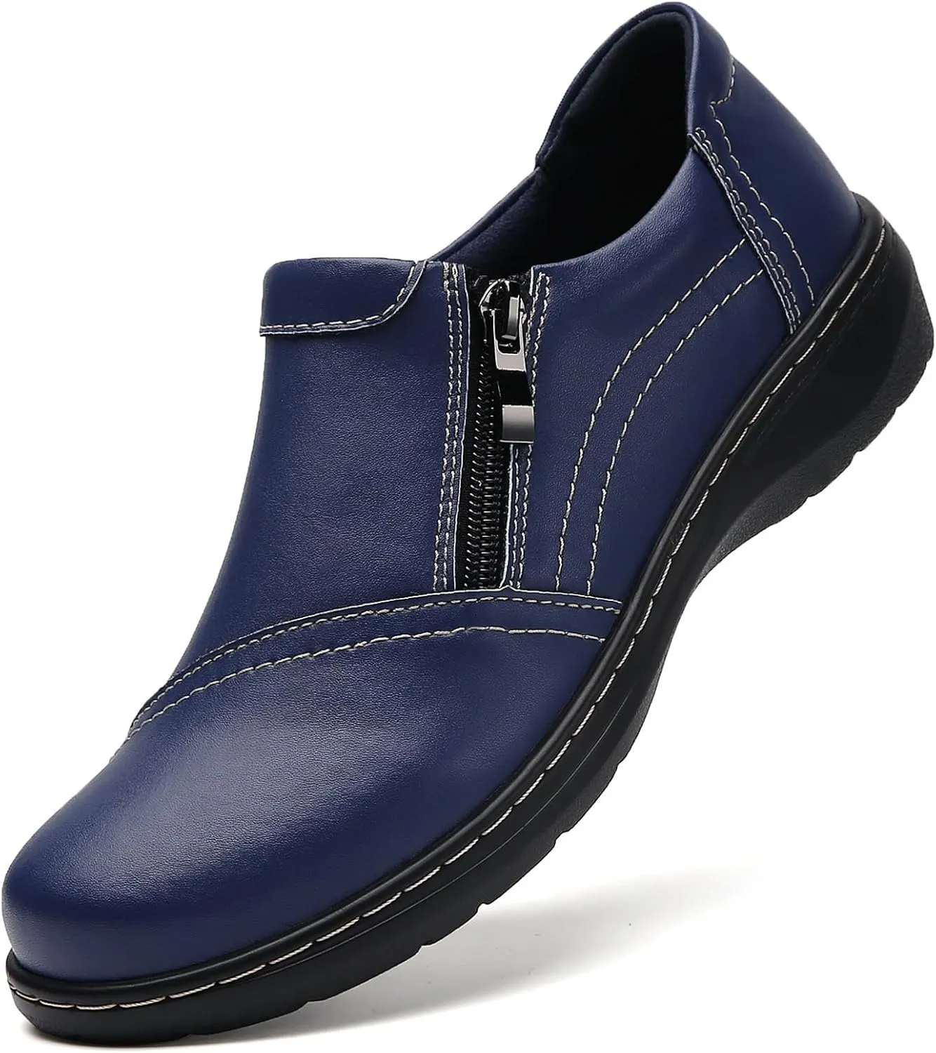 QAE Loafers for Women Comfort Women's Penny Loafers with Zipper Orthopedic Lightweight Slip-On Flats Casual Work Dressy Walking Business Shoes