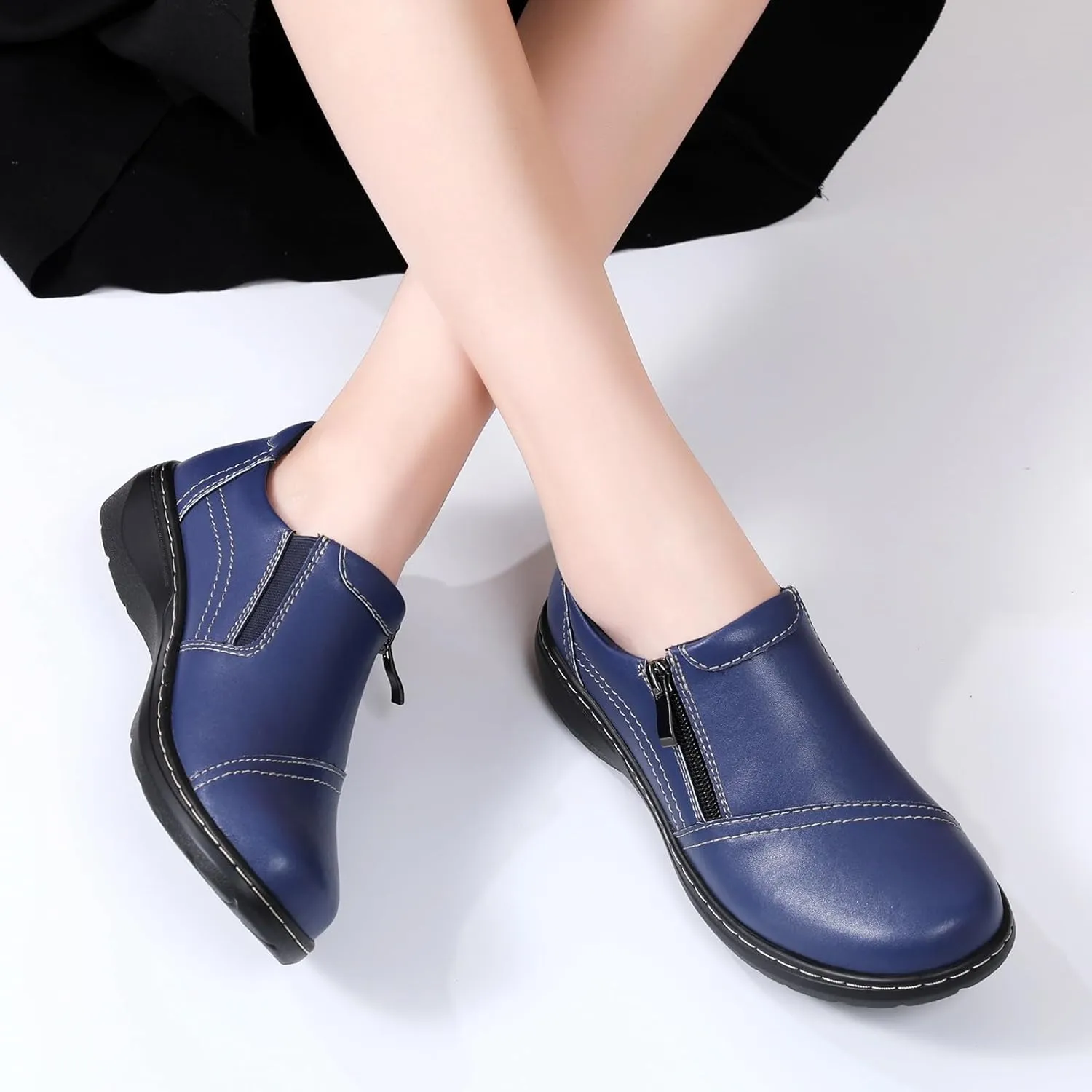 QAE Loafers for Women Comfort Women's Penny Loafers with Zipper Orthopedic Lightweight Slip-On Flats Casual Work Dressy Walking Business Shoes