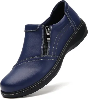 QAE Loafers for Women Comfort Women's Penny Loafers with Zipper Orthopedic Lightweight Slip-On Flats Casual Work Dressy Walking Business Shoes