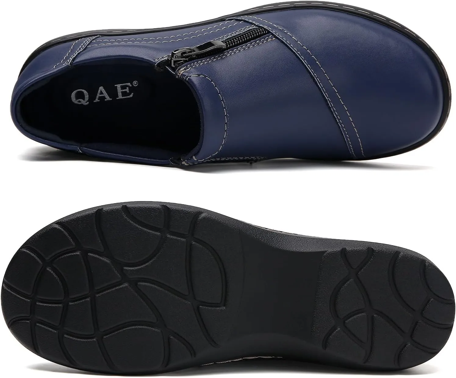 QAE Loafers for Women Comfort Women's Penny Loafers with Zipper Orthopedic Lightweight Slip-On Flats Casual Work Dressy Walking Business Shoes