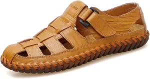 Qiucdzi Mens Sport Sandals Breathable Outdoor Fisherman Shoes Adjustable Closed Toe Summer Leather Loafters
