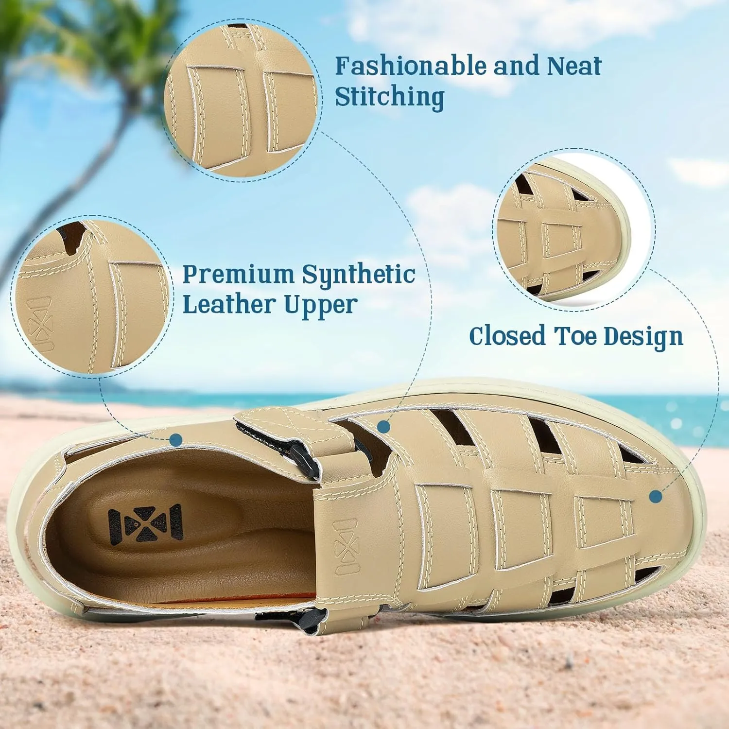 Qiucdzi Men's Sport Sandals Leather Closed Toe Sandal Breathable Outdoor Fisherman Shoes Adjustable Summer Beach Shoes for Hiking Walking