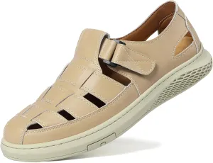 Qiucdzi Men's Sport Sandals Leather Closed Toe Sandal Breathable Outdoor Fisherman Shoes Adjustable Summer Beach Shoes for Hiking Walking