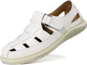 Qiucdzi Men's Sport Sandals Leather Closed Toe Sandal Breathable Outdoor Fisherman Shoes Adjustable Summer Beach Shoes for Hiking Walking