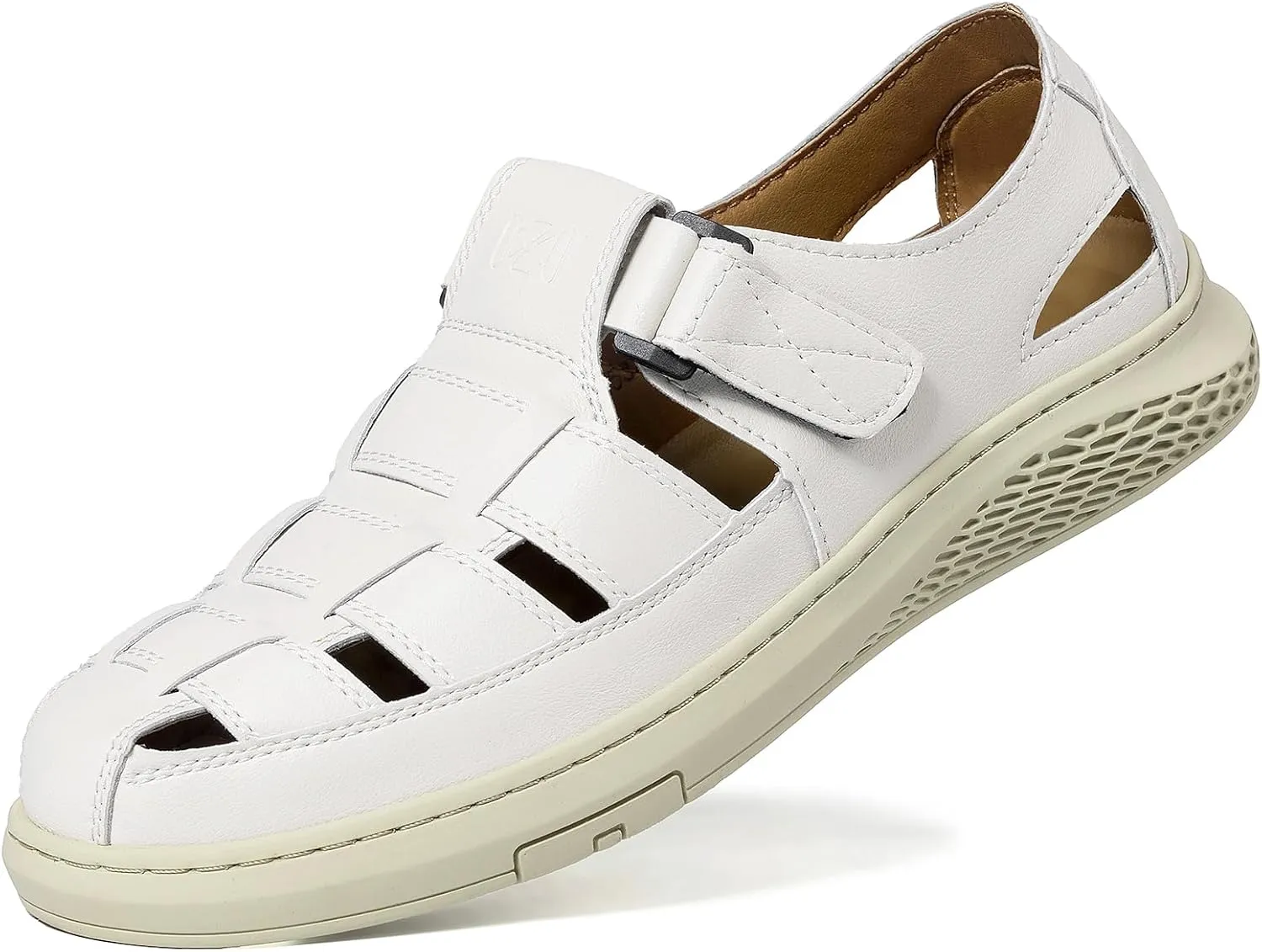 Qiucdzi Men's Sport Sandals Leather Closed Toe Sandal Breathable Outdoor Fisherman Shoes Adjustable Summer Beach Shoes for Hiking Walking