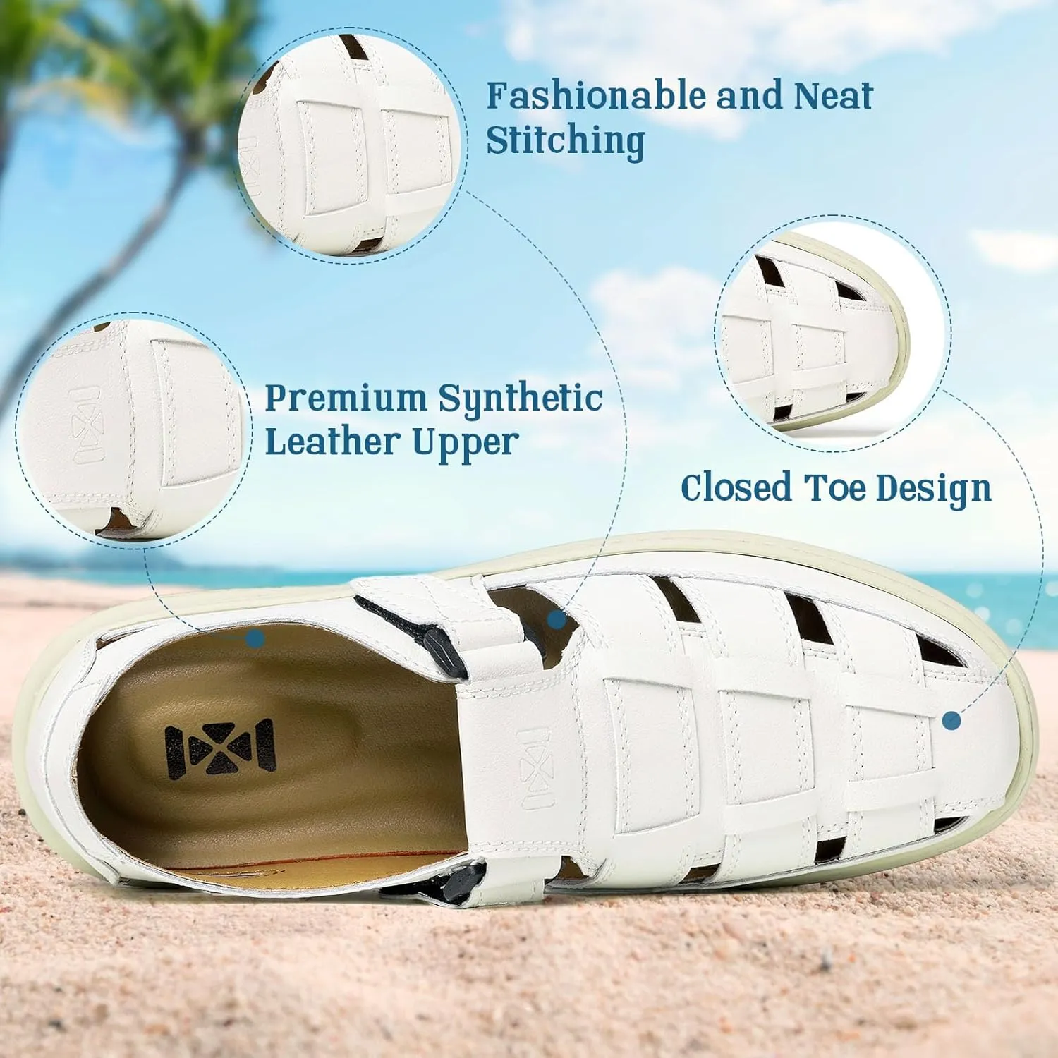 Qiucdzi Men's Sport Sandals Leather Closed Toe Sandal Breathable Outdoor Fisherman Shoes Adjustable Summer Beach Shoes for Hiking Walking
