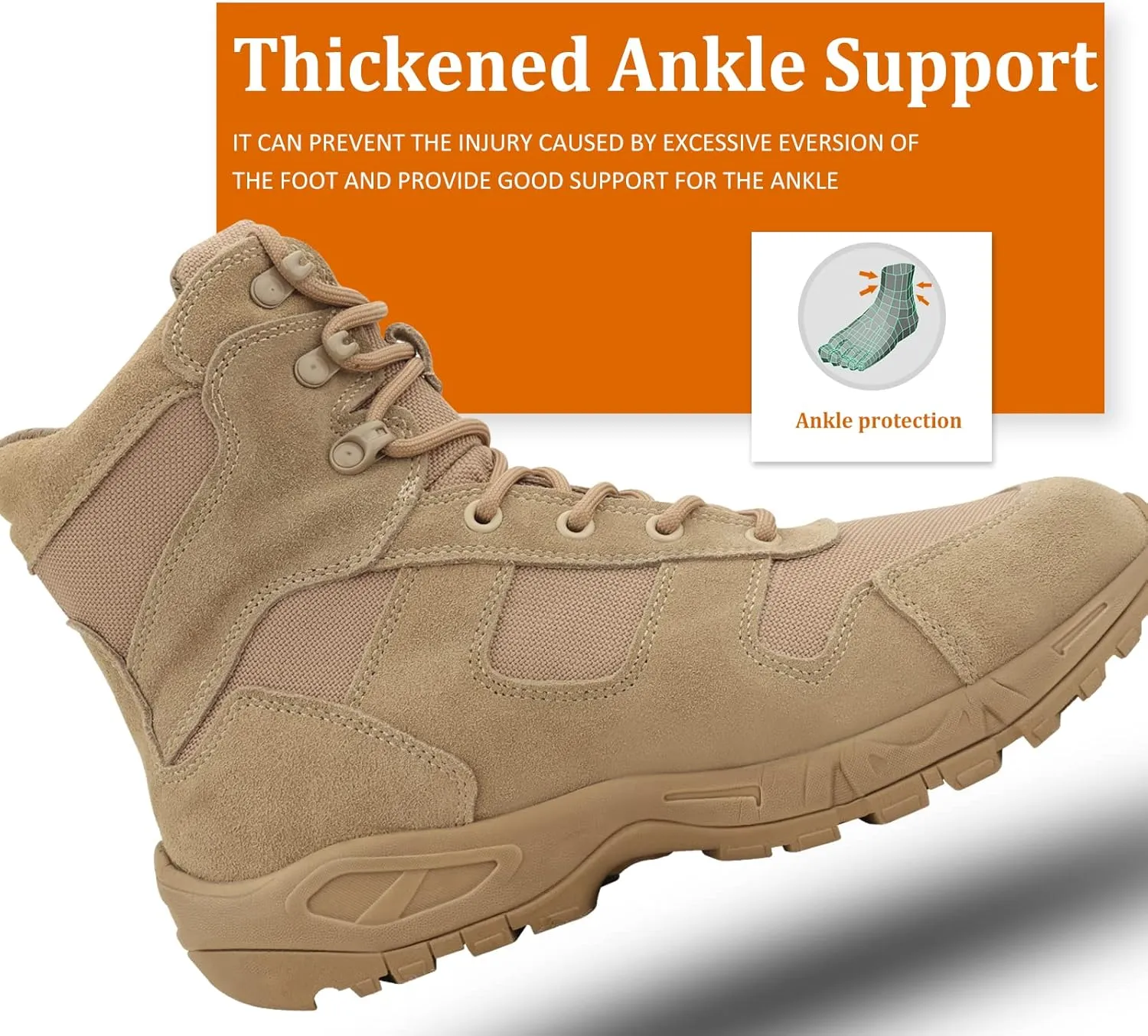 QUNLON Tactical Military Combat Boots Lightweight Desert Jungle Army Work Outdoor Motorcycle Boots Side Zipper