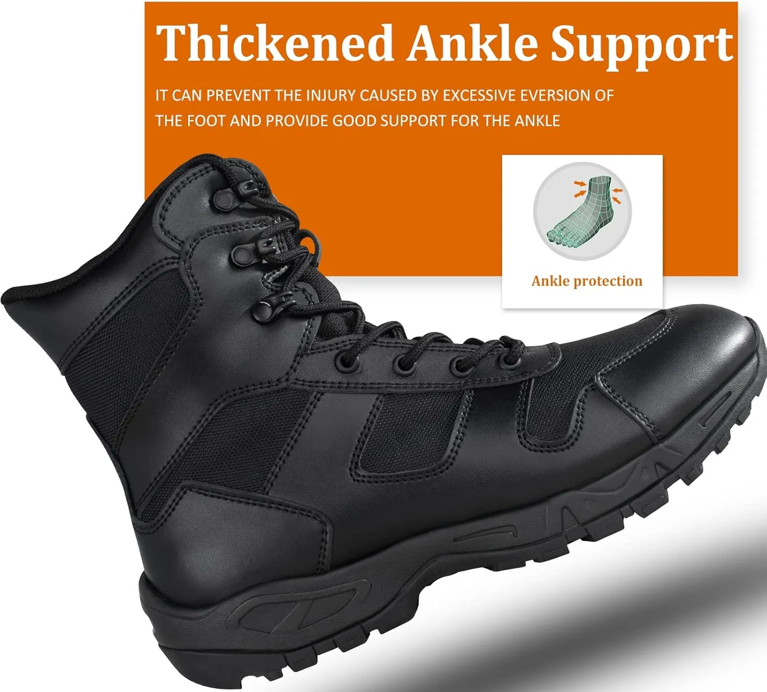 QUNLON Tactical Military Combat Boots Lightweight Desert Jungle Army Work Outdoor Motorcycle Boots Side Zipper