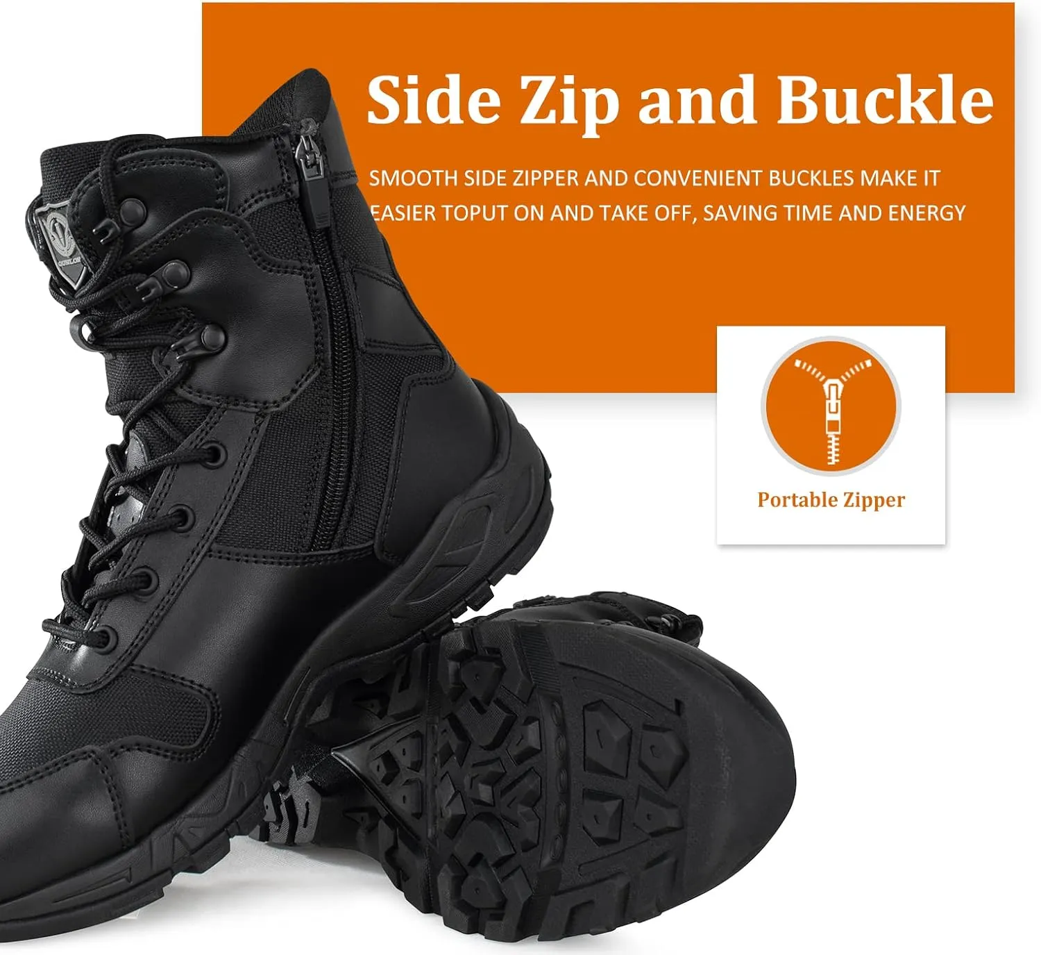 QUNLON Tactical Military Combat Boots Lightweight Desert Jungle Army Work Outdoor Motorcycle Boots Side Zipper
