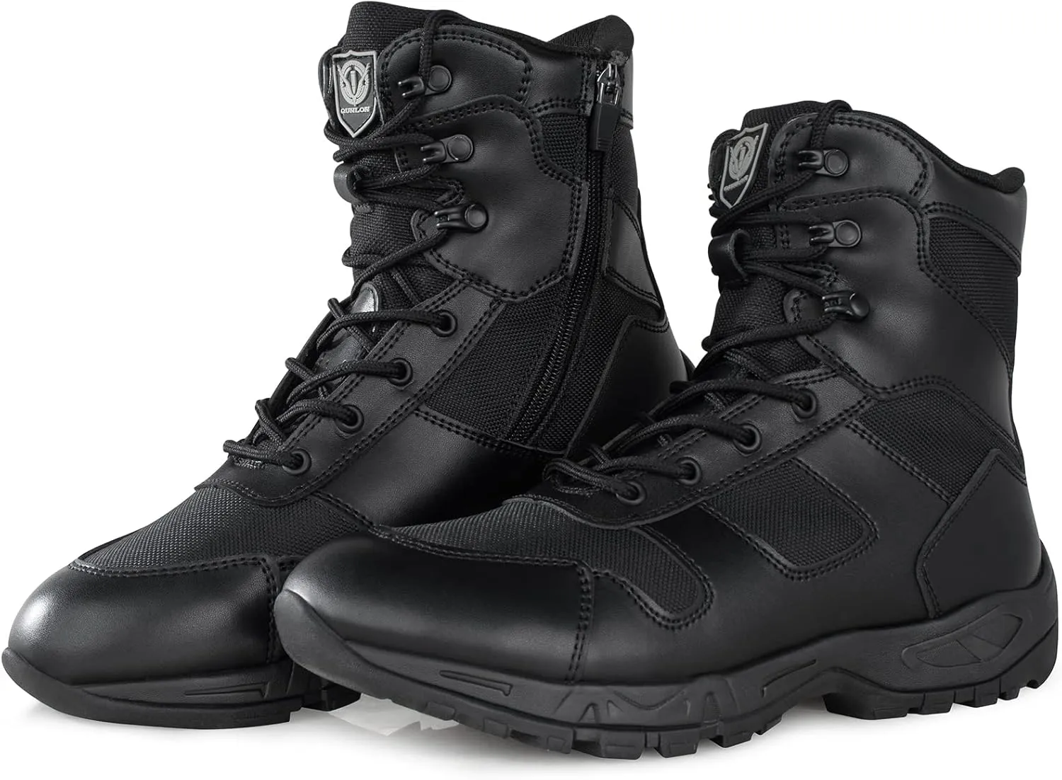 QUNLON Tactical Military Combat Boots Lightweight Desert Jungle Army Work Outdoor Motorcycle Boots Side Zipper