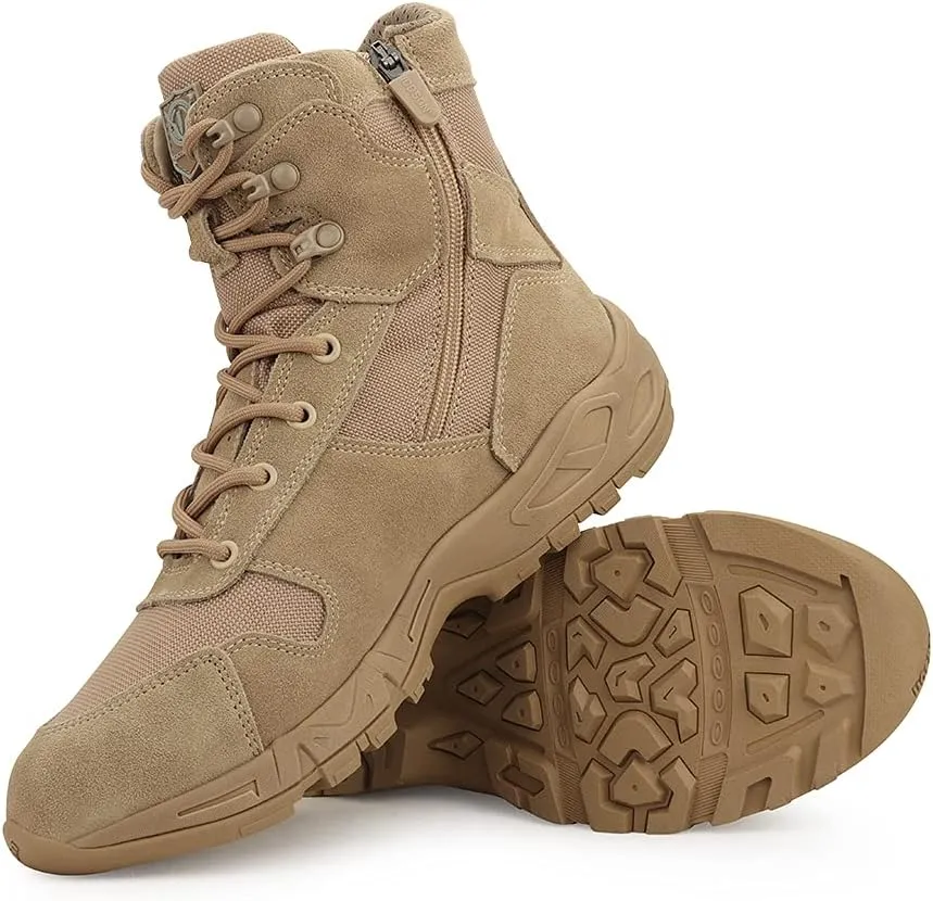 QUNLON Tactical Military Combat Boots Lightweight Desert Jungle Army Work Outdoor Motorcycle Boots Side Zipper