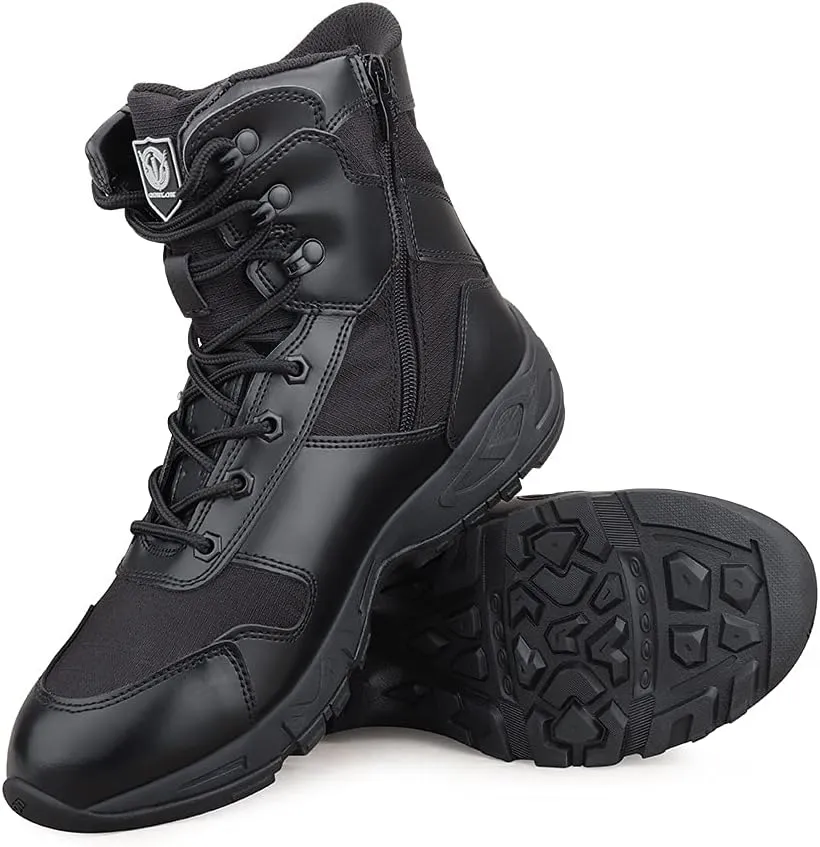 QUNLON Tactical Military Combat Boots Lightweight Desert Jungle Army Work Outdoor Motorcycle Boots Side Zipper