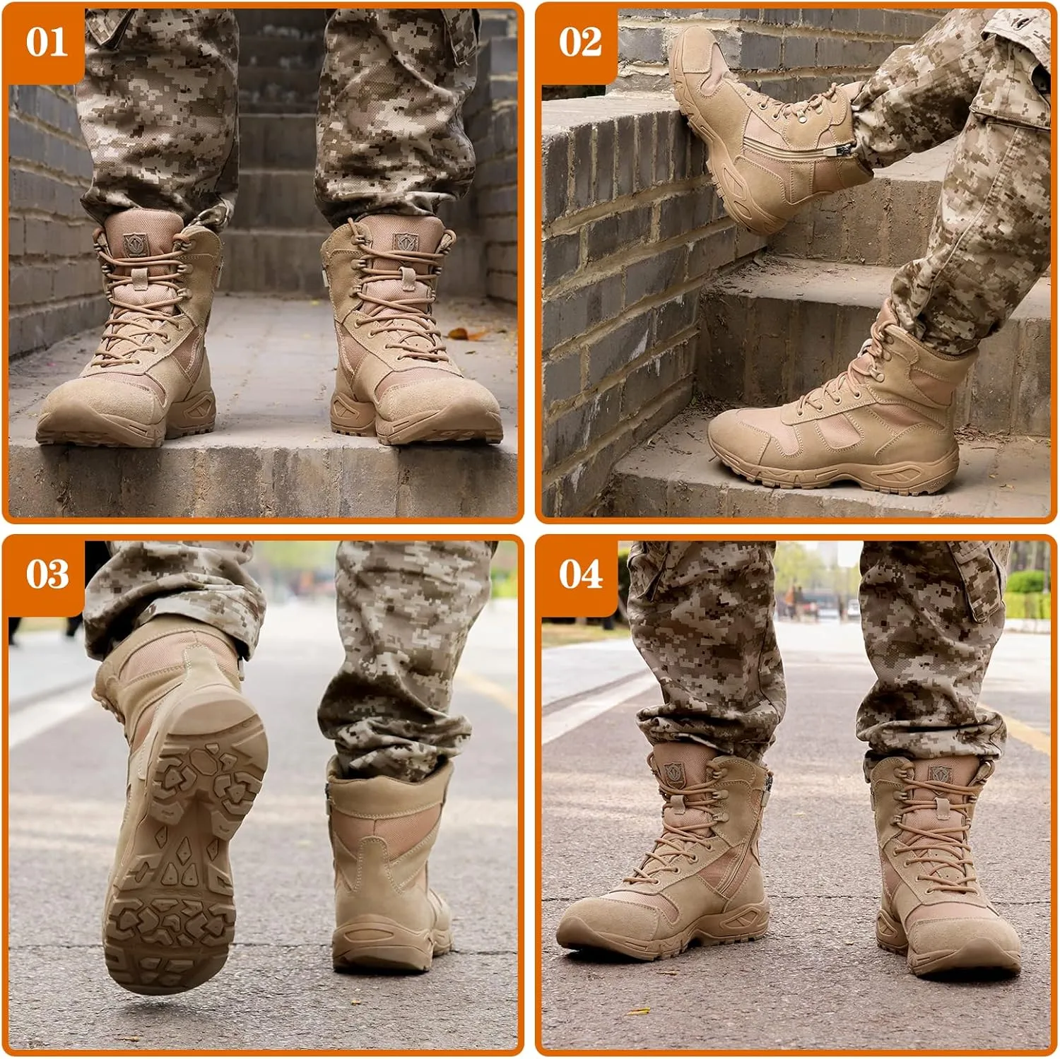 QUNLON Tactical Military Combat Boots Lightweight Desert Jungle Army Work Outdoor Motorcycle Boots Side Zipper