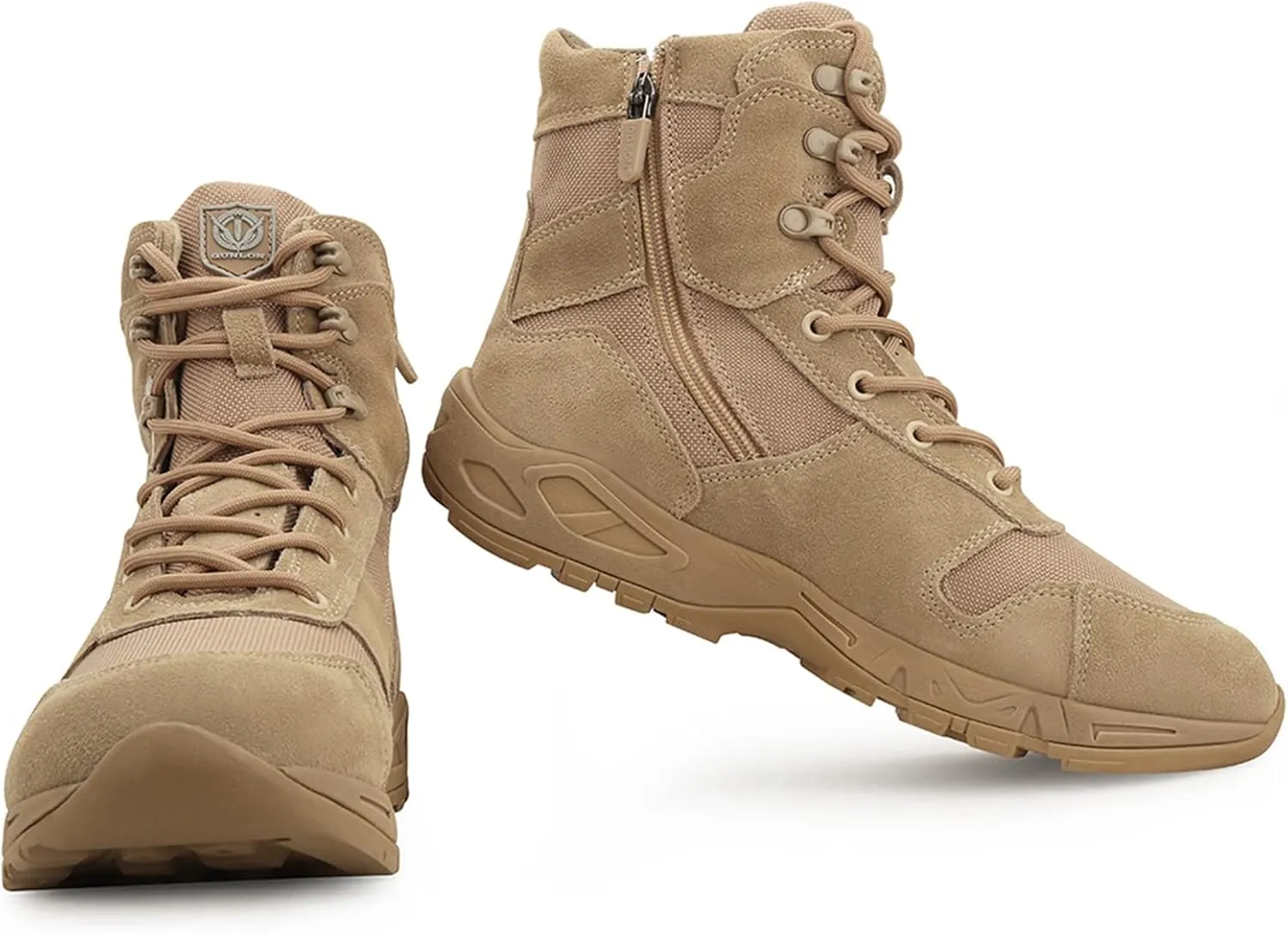 QUNLON Tactical Military Combat Boots Lightweight Desert Jungle Army Work Outdoor Motorcycle Boots Side Zipper