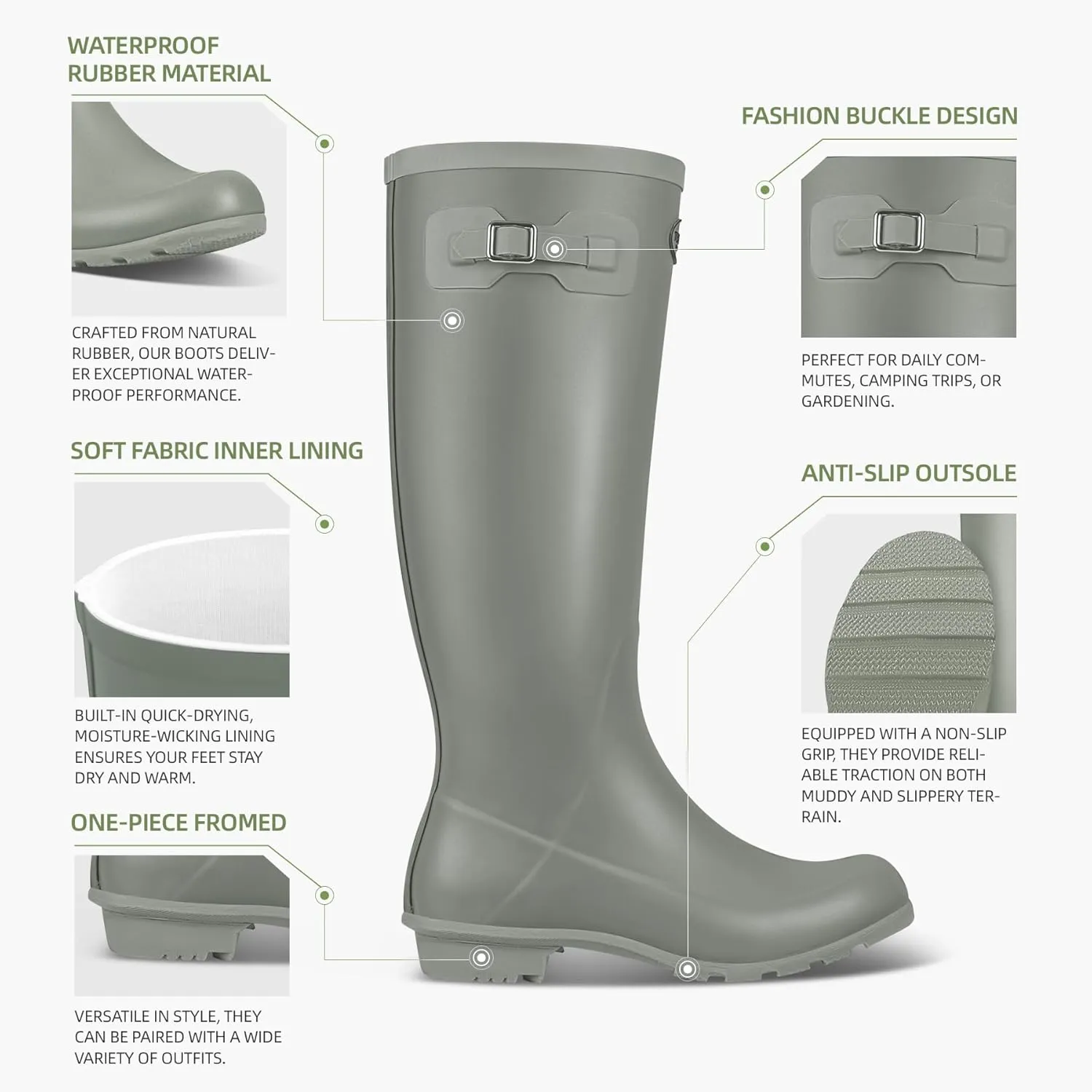 Rain Boots for Women Waterproof Rubber Boots Tall Knee High RainBoots Garden Boots Anti-Slip Wellington Rain Shoes