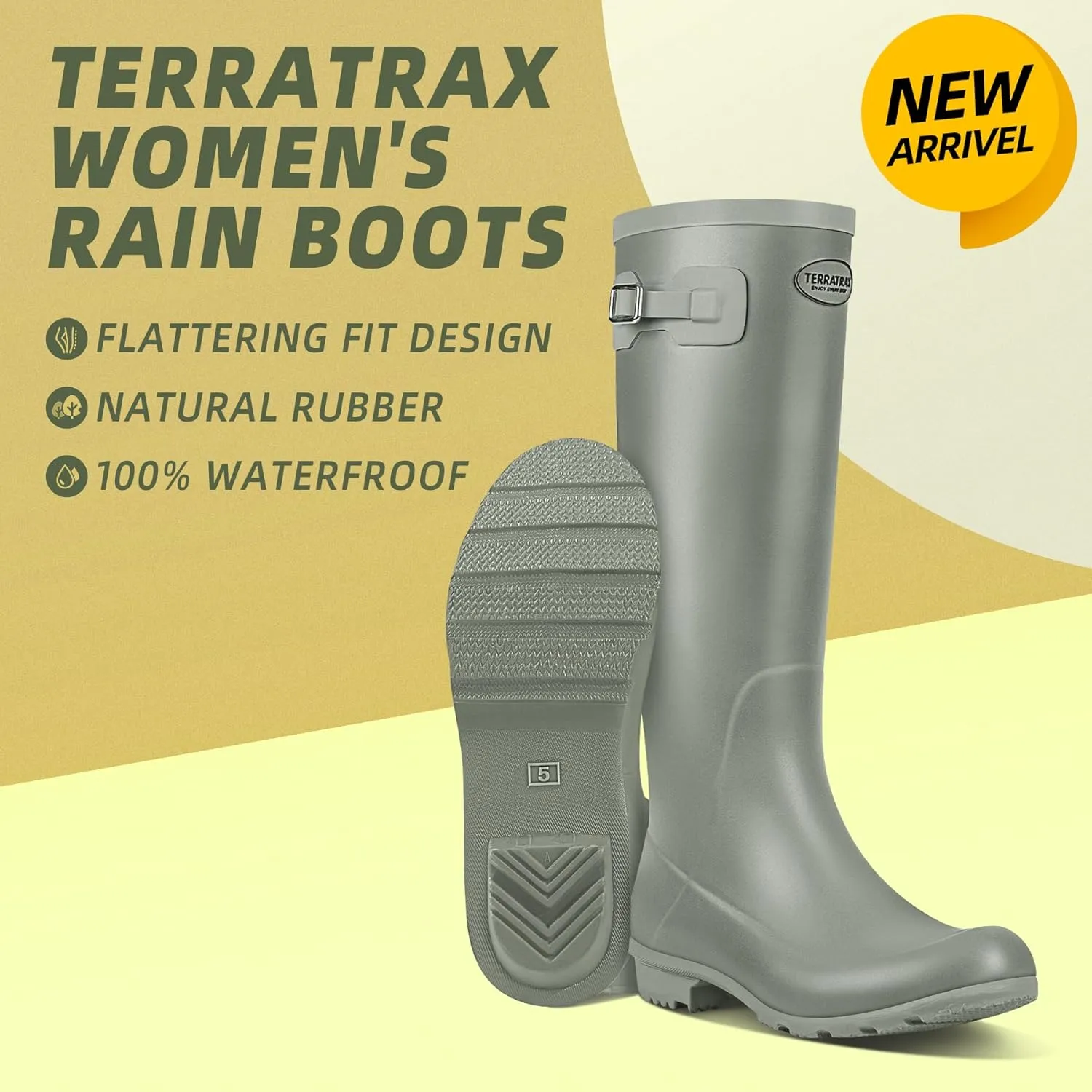 Rain Boots for Women Waterproof Rubber Boots Tall Knee High RainBoots Garden Boots Anti-Slip Wellington Rain Shoes