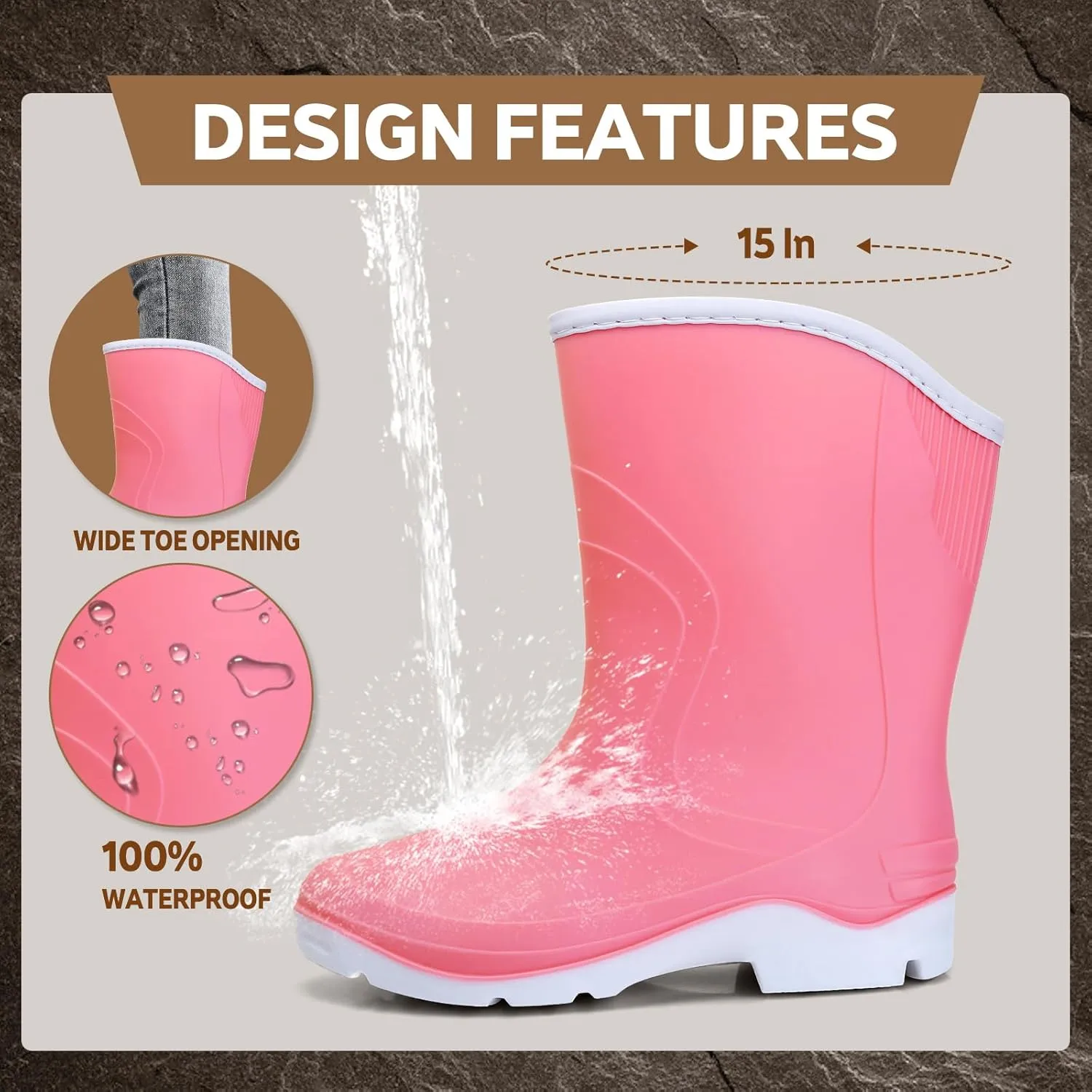 Rain Boots for Women，Waterproof Garden Rubber Boots, Non-slip Width Mid-Calf Comfort Short Boots, Ankle Rainboots Boots, Lightweight Platform Mud Boots Water Shoes for Outdoor Working Fishing