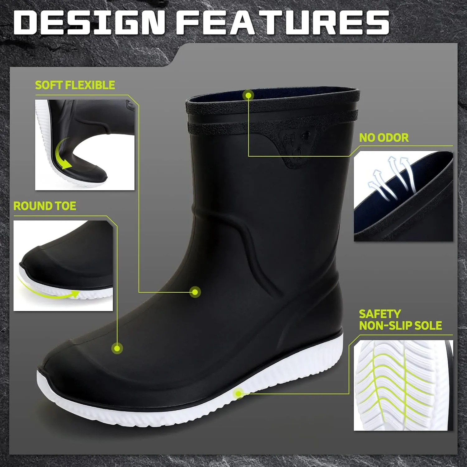 Rain Boots for Women，Waterproof Garden Rubber Boots, Non-slip Width Mid-Calf Comfort Short Boots, Ankle Rainboots Boots, Lightweight Platform Mud Boots Water Shoes for Outdoor Working Fishing