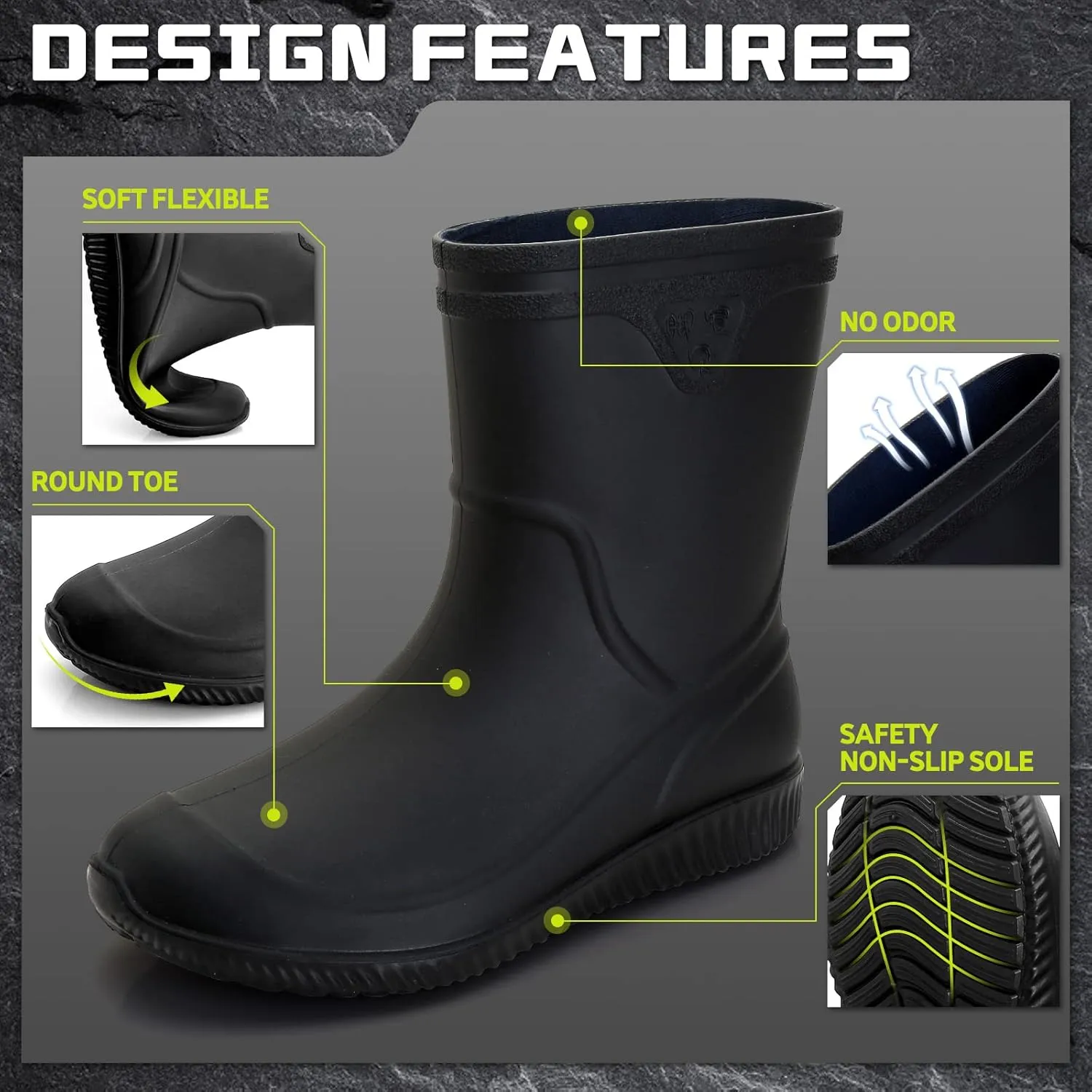Rain Boots for Women，Waterproof Garden Rubber Boots, Non-slip Width Mid-Calf Comfort Short Boots, Ankle Rainboots Boots, Lightweight Platform Mud Boots Water Shoes for Outdoor Working Fishing