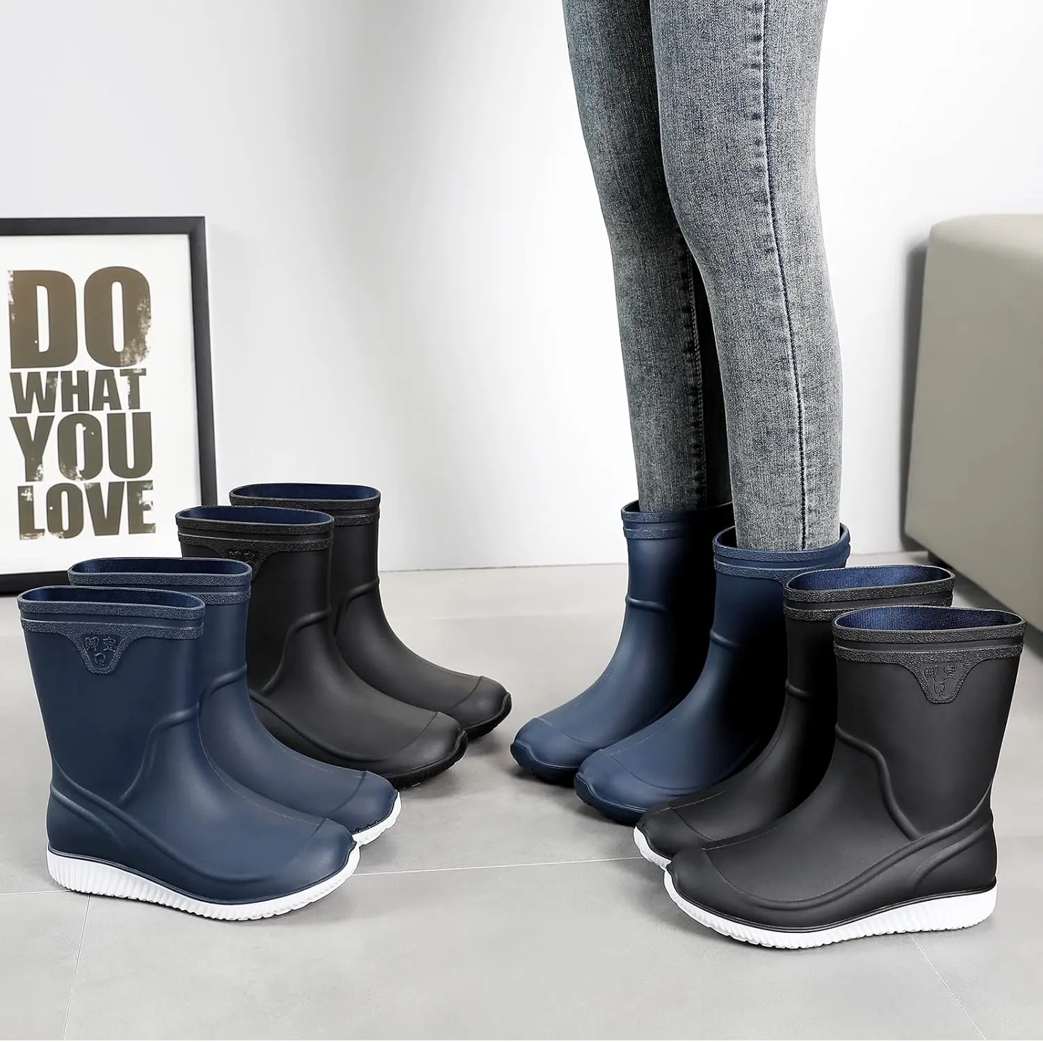 Rain Boots for Women，Waterproof Garden Rubber Boots, Non-slip Width Mid-Calf Comfort Short Boots, Ankle Rainboots Boots, Lightweight Platform Mud Boots Water Shoes for Outdoor Working Fishing
