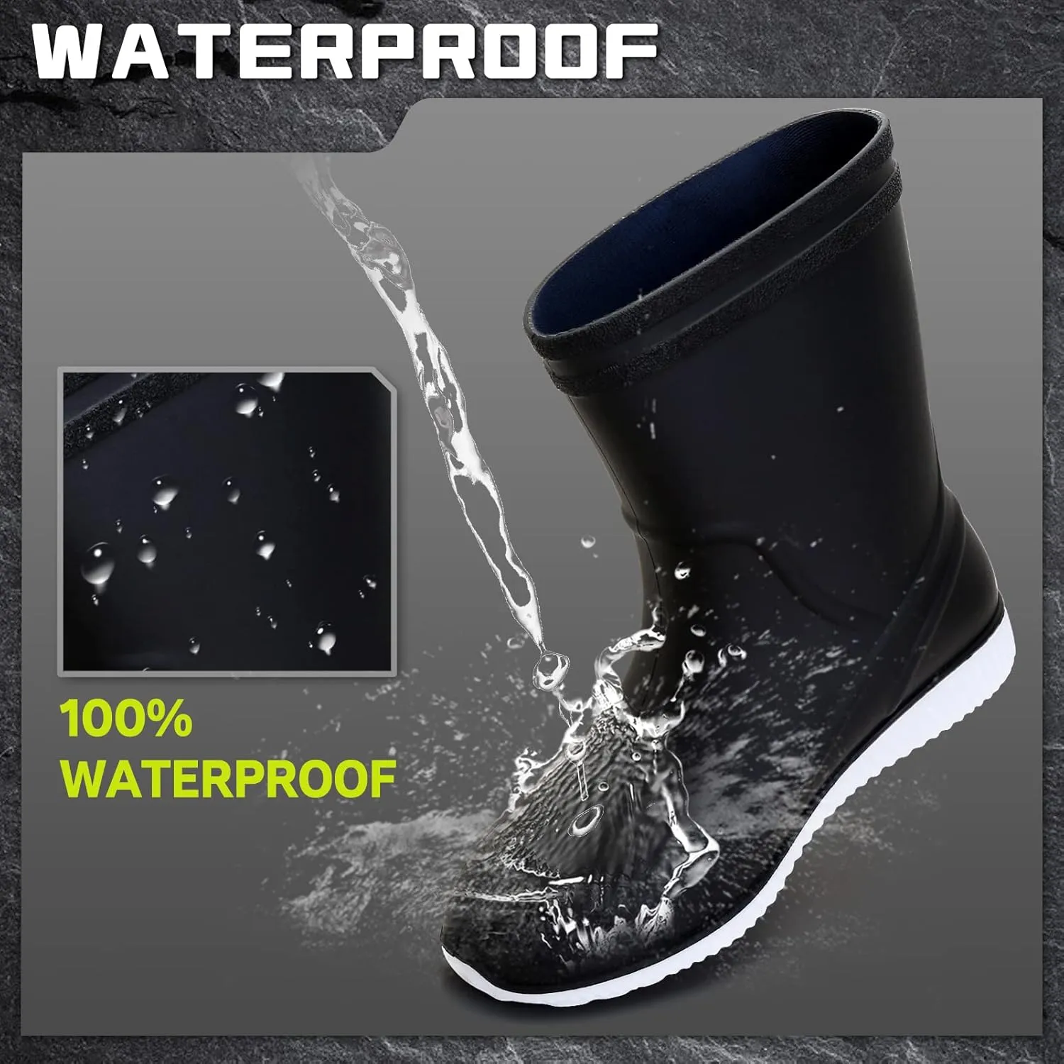 Rain Boots for Women，Waterproof Garden Rubber Boots, Non-slip Width Mid-Calf Comfort Short Boots, Ankle Rainboots Boots, Lightweight Platform Mud Boots Water Shoes for Outdoor Working Fishing