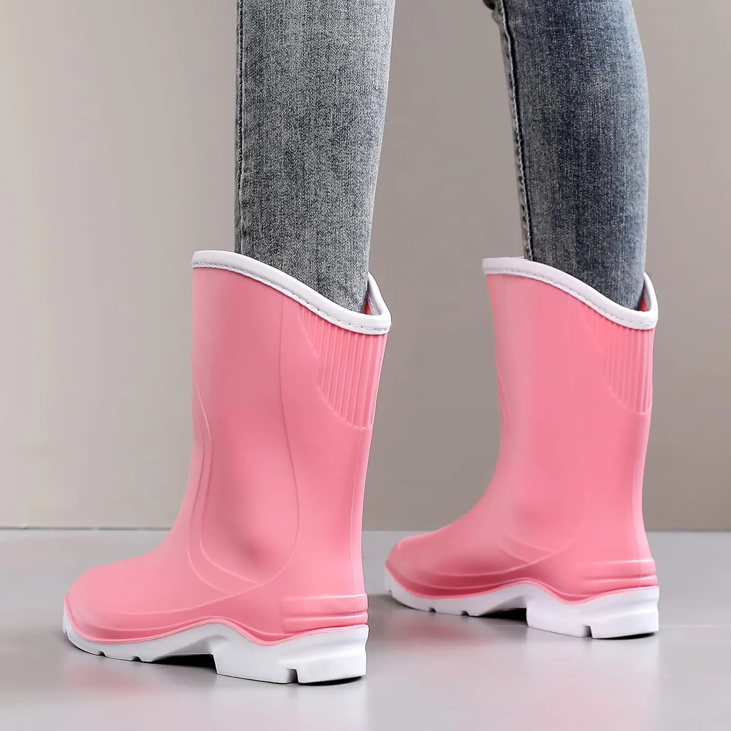 Rain Boots for Women，Waterproof Garden Rubber Boots, Non-slip Width Mid-Calf Comfort Short Boots, Ankle Rainboots Boots, Lightweight Platform Mud Boots Water Shoes for Outdoor Working Fishing