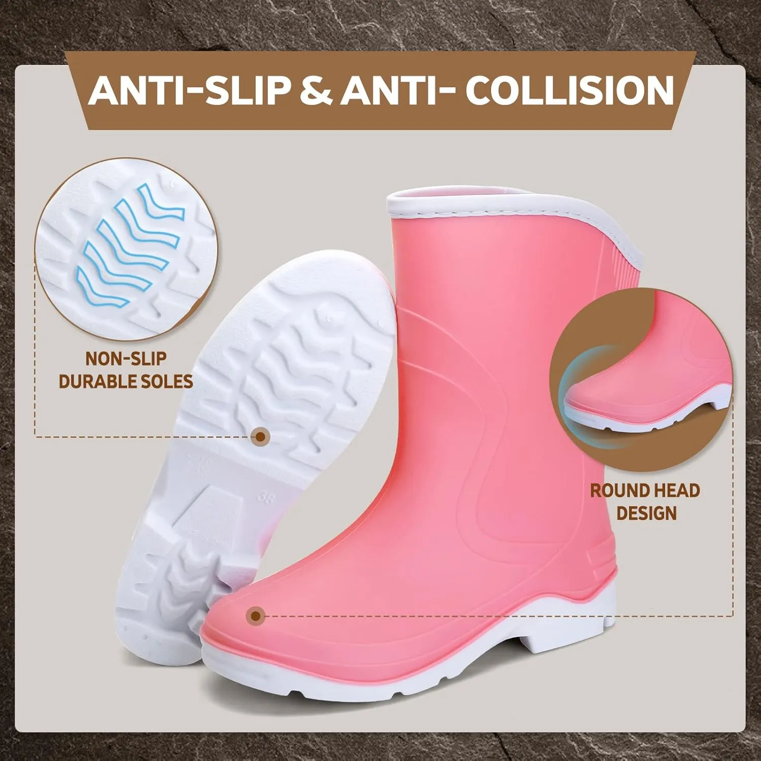 Rain Boots for Women，Waterproof Garden Rubber Boots, Non-slip Width Mid-Calf Comfort Short Boots, Ankle Rainboots Boots, Lightweight Platform Mud Boots Water Shoes for Outdoor Working Fishing