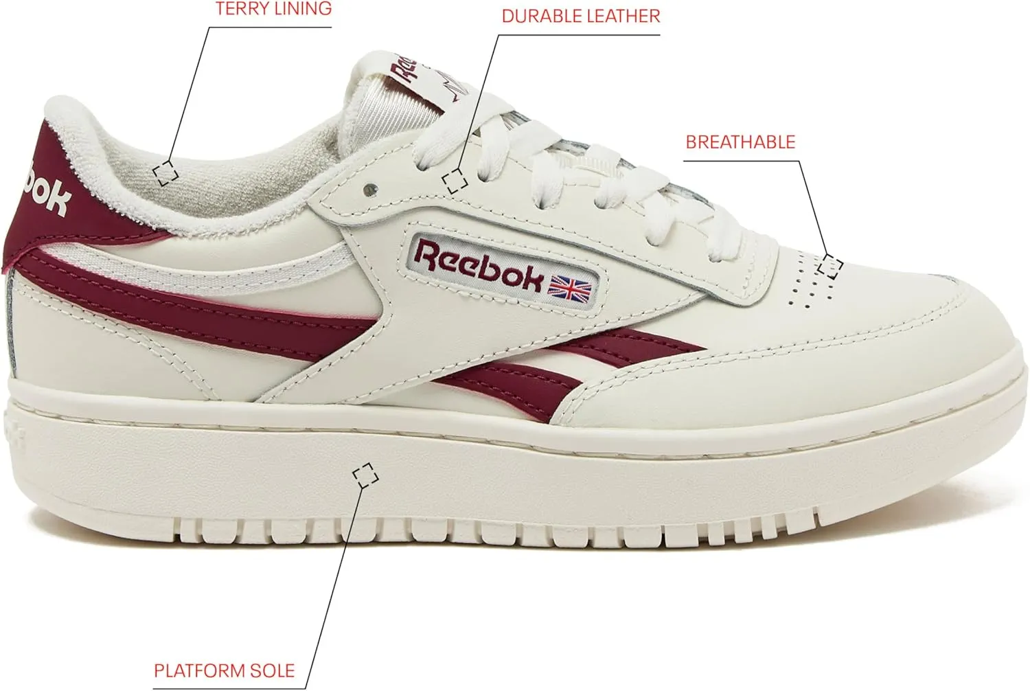 Reebok Club C Double Revenge Platform Tennis Shoes for Women, Fashion Womens Sneakers