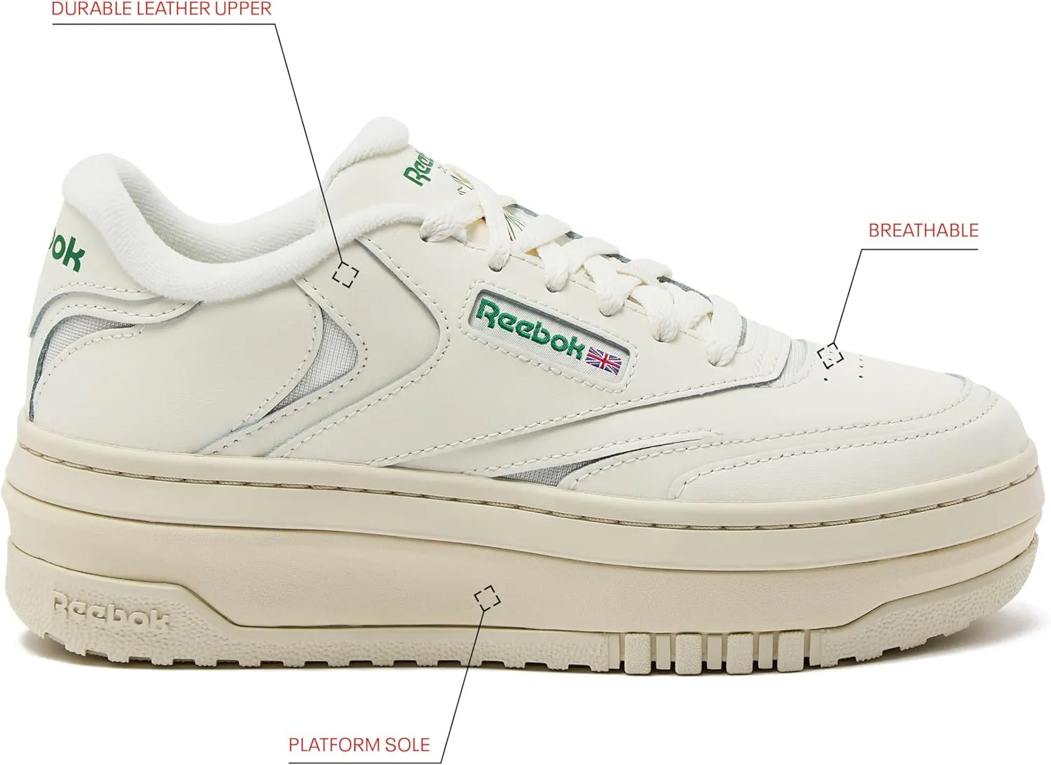 Reebok Womens Club C Extra Platform Sneakers