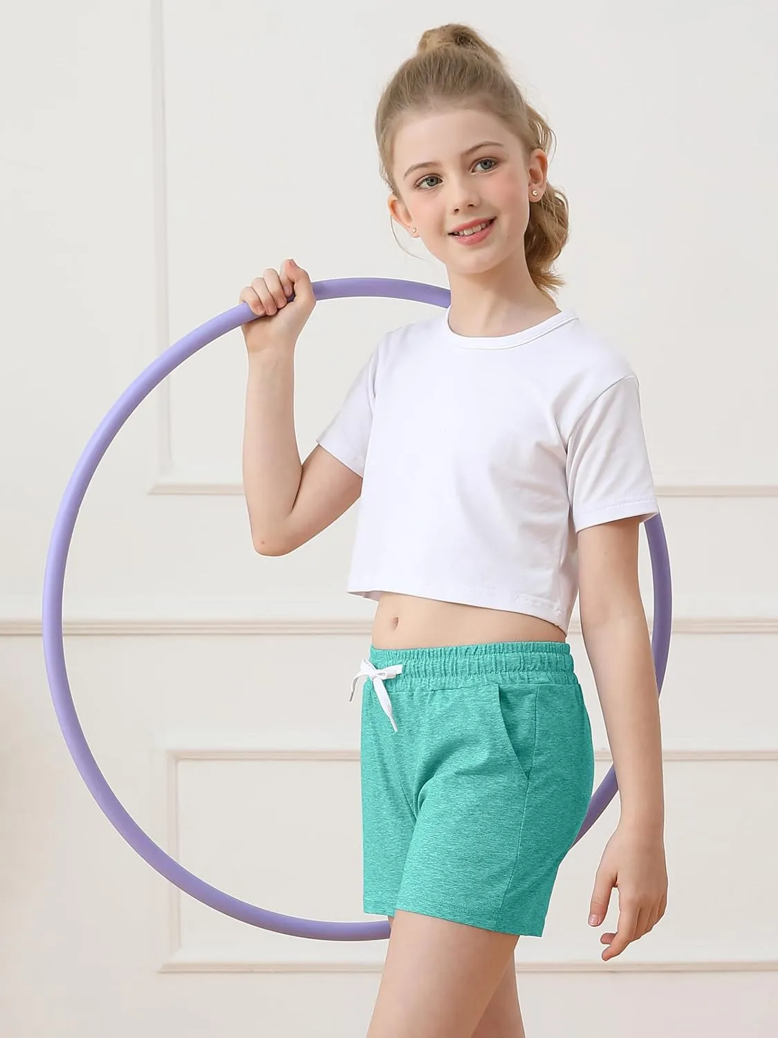 Resinta 5 Packs Youth Girls Athletic Shorts with Drawstring Pockets Girls Soccer Running Shorts for Yoga Workout Dance