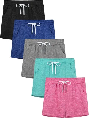 Resinta 5 Packs Youth Girls Athletic Shorts with Drawstring Pockets Girls Soccer Running Shorts for Yoga Workout Dance