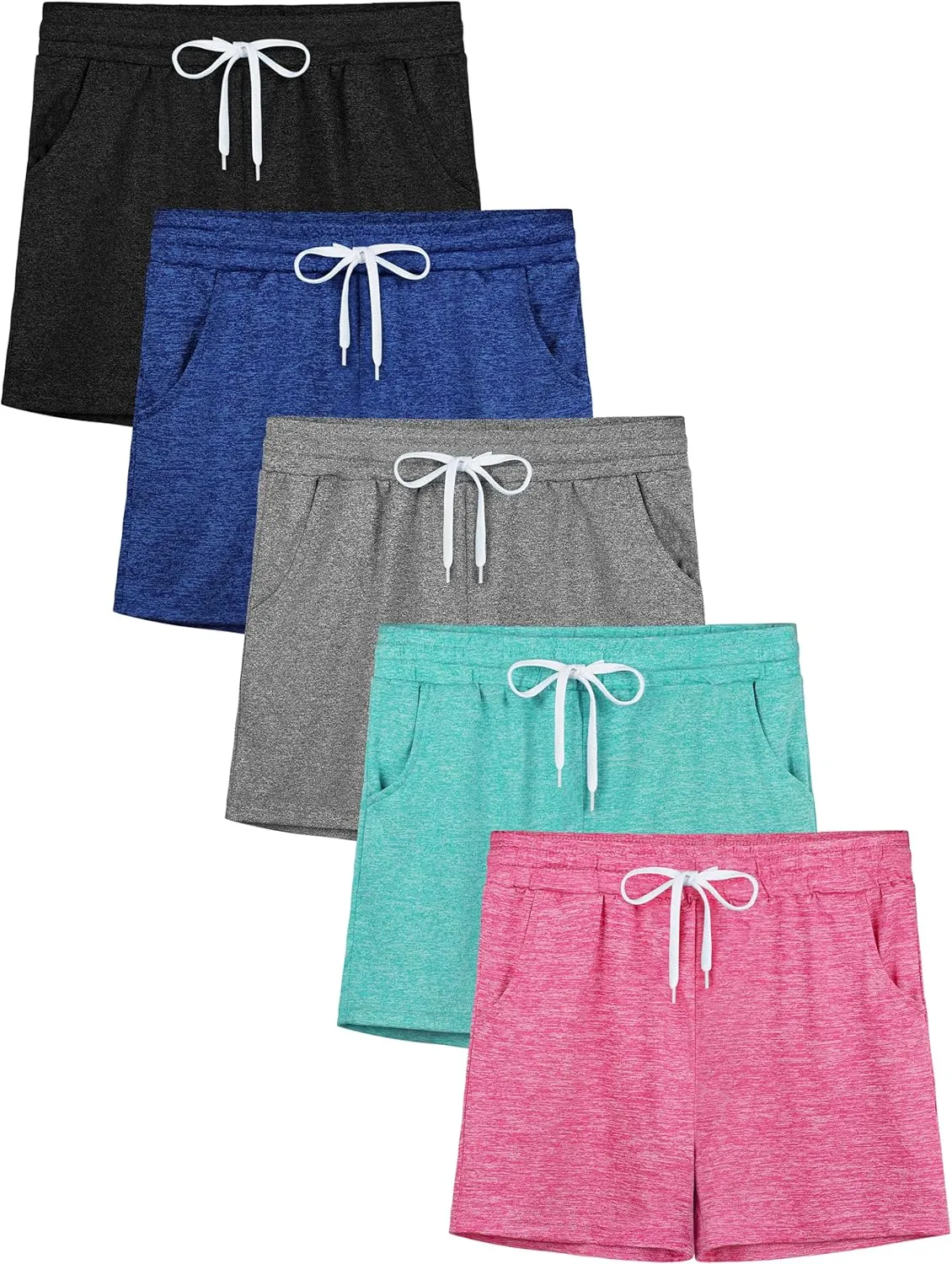 Resinta 5 Packs Youth Girls Athletic Shorts with Drawstring Pockets Girls Soccer Running Shorts for Yoga Workout Dance