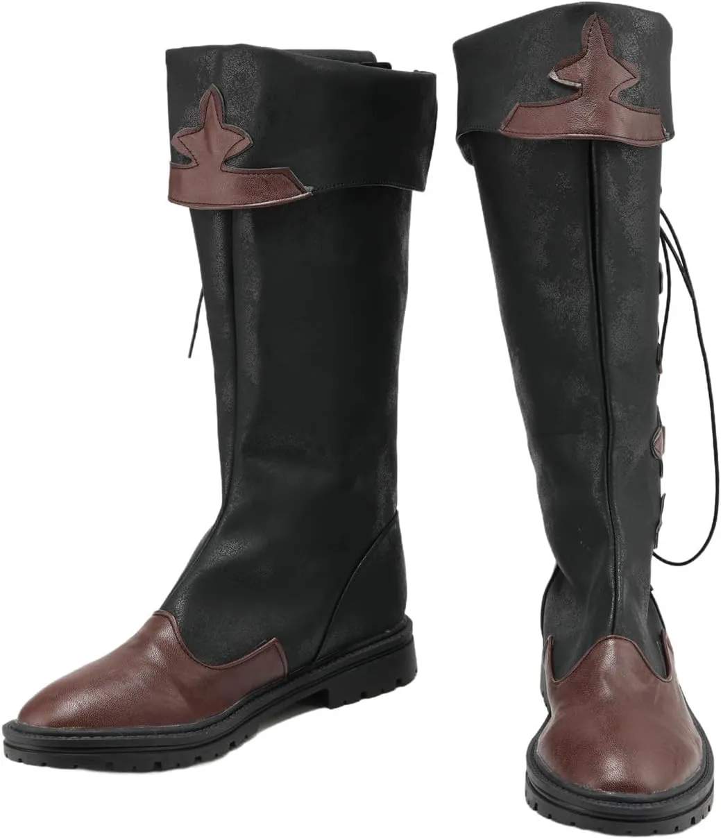 Retro Medieval Cosplay Halloween Leather Boots Gothic Distressed Lace Up Nordic Viking Pirate Knight Men Women Tied Shoes