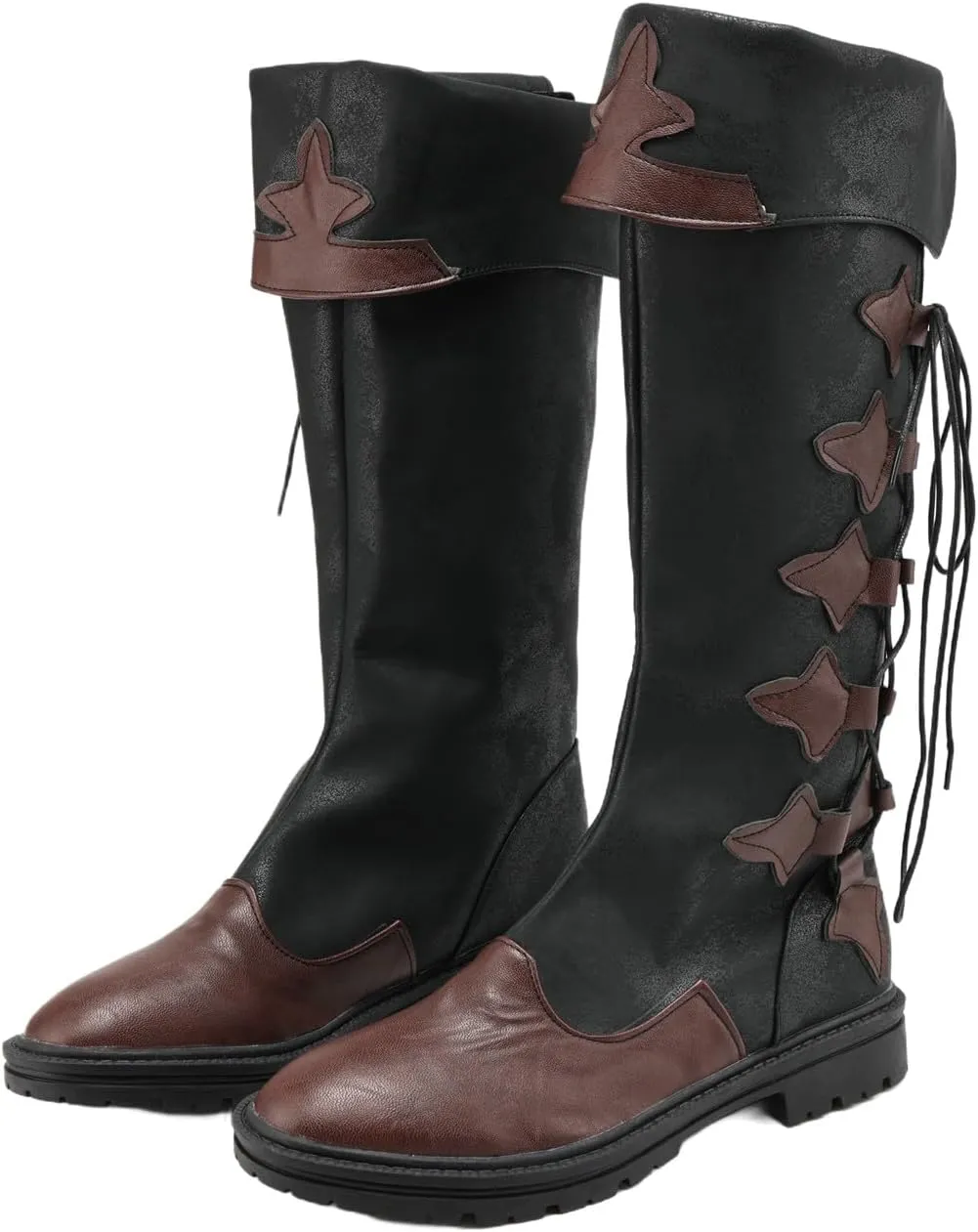Retro Medieval Cosplay Halloween Leather Boots Gothic Distressed Lace Up Nordic Viking Pirate Knight Men Women Tied Shoes