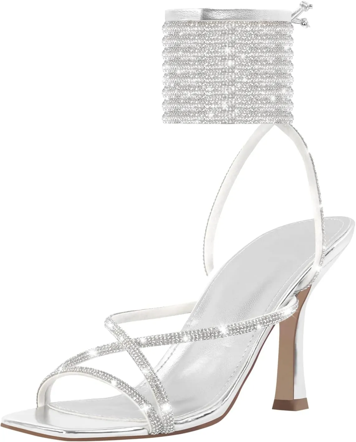 Richealnana Women's Clear Block Heel Lace Up Rhinestones Dress Sandals