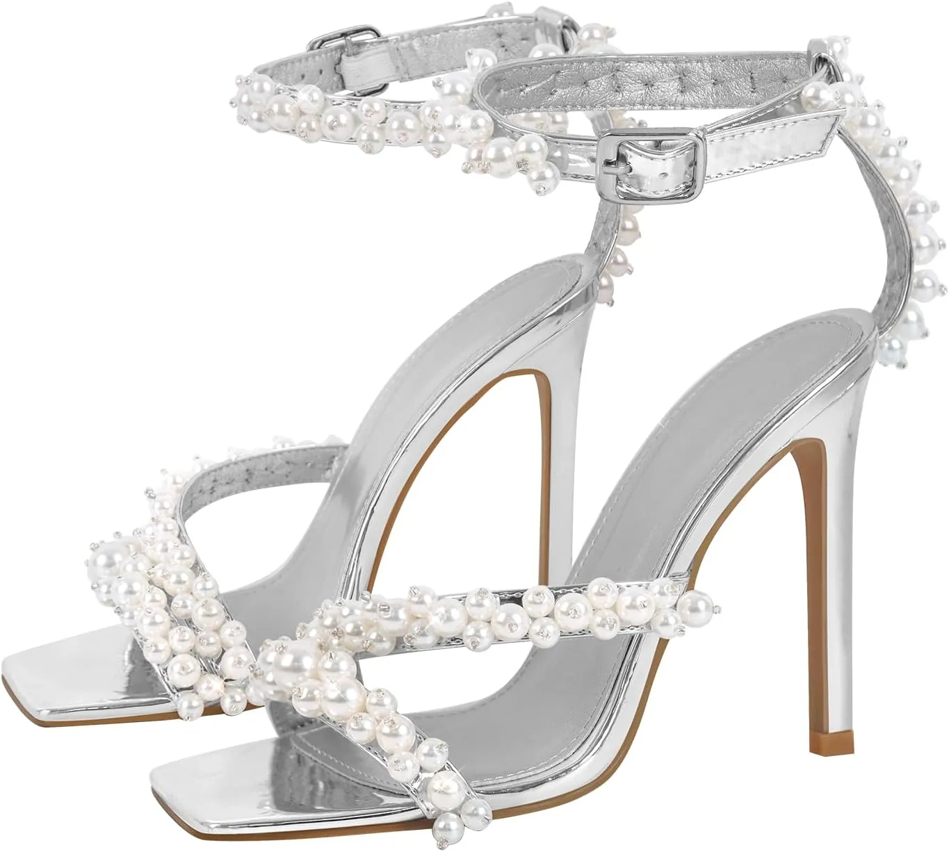 Richealnana Women's Clear Heel Rhinestones Sparkly Diamonds Ankle Straps Sandals For Party Prom