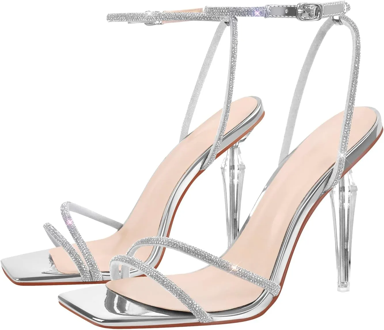 Richealnana Women's Clear Heel Rhinestones Sparkly Diamonds Ankle Straps Sandals For Party Prom
