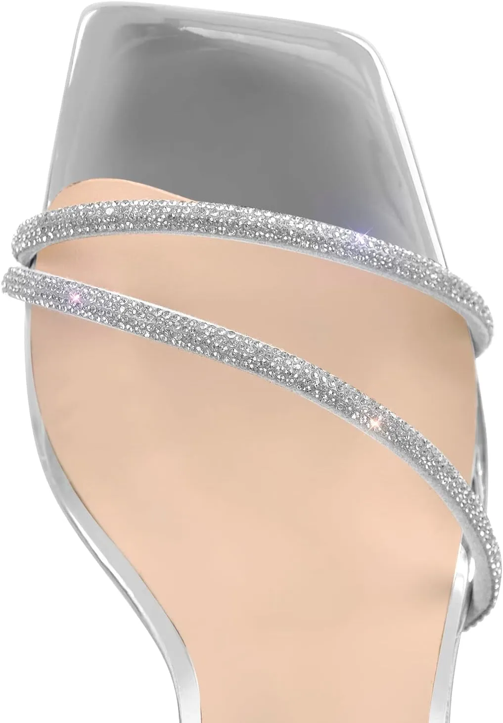 Richealnana Women's Clear Heel Rhinestones Sparkly Diamonds Ankle Straps Sandals For Party Prom