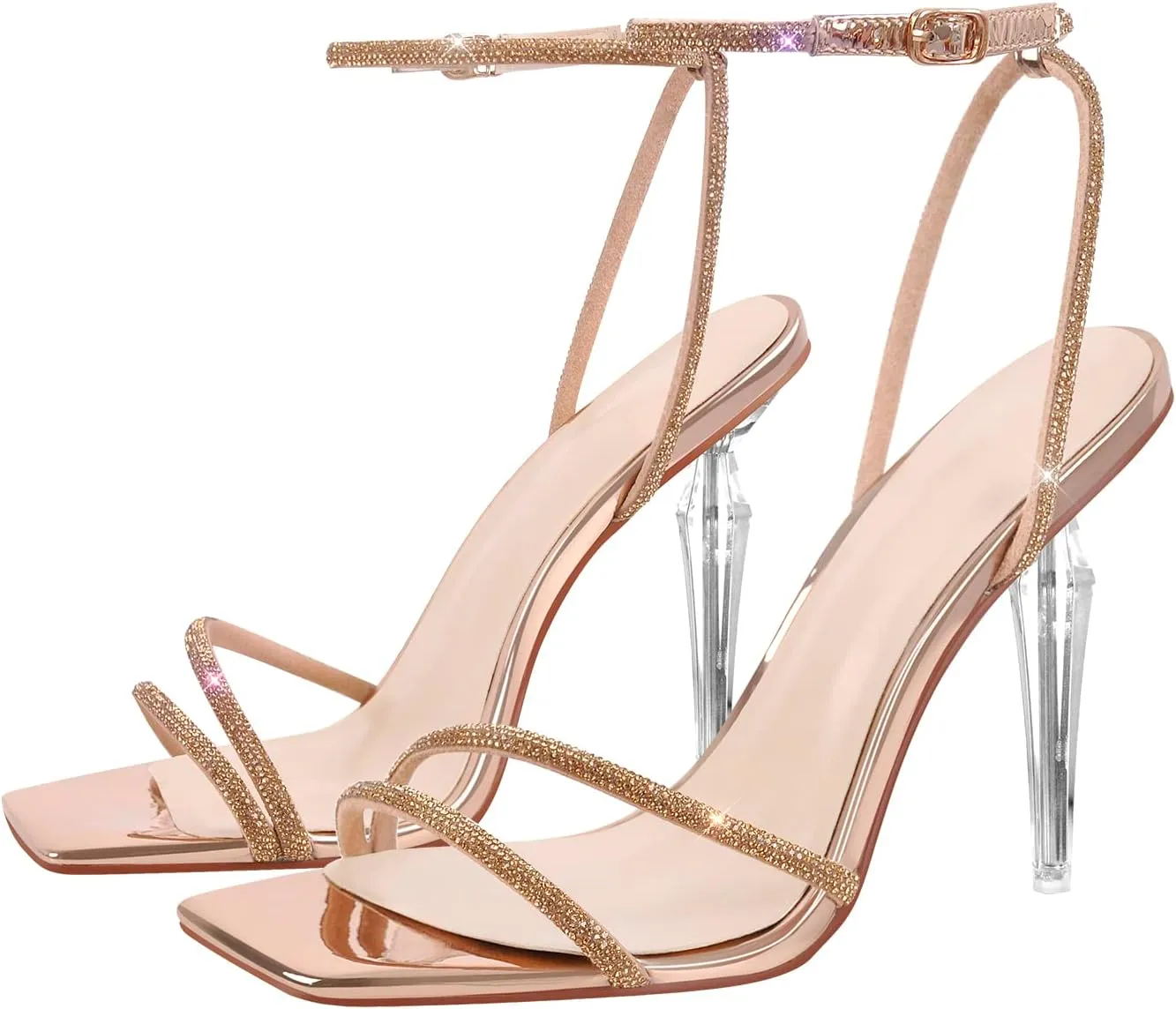 Richealnana Women's Clear Heel Rhinestones Sparkly Diamonds Ankle Straps Sandals For Party Prom