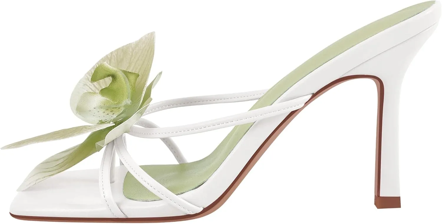 Richealnana Women's Clear Square Toe Sandals Stiletto Heel Slip On Mules Shoes