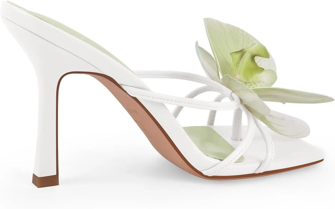 Richealnana Women's Clear Square Toe Sandals Stiletto Heel Slip On Mules Shoes