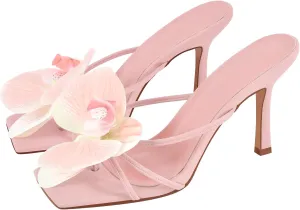 Richealnana Women's Clear Square Toe Sandals Stiletto Heel Slip On Mules Shoes