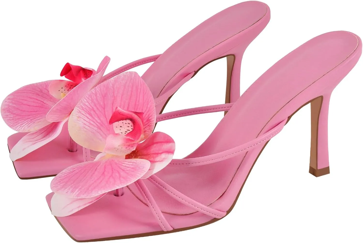 Richealnana Women's Clear Square Toe Sandals Stiletto Heel Slip On Mules Shoes